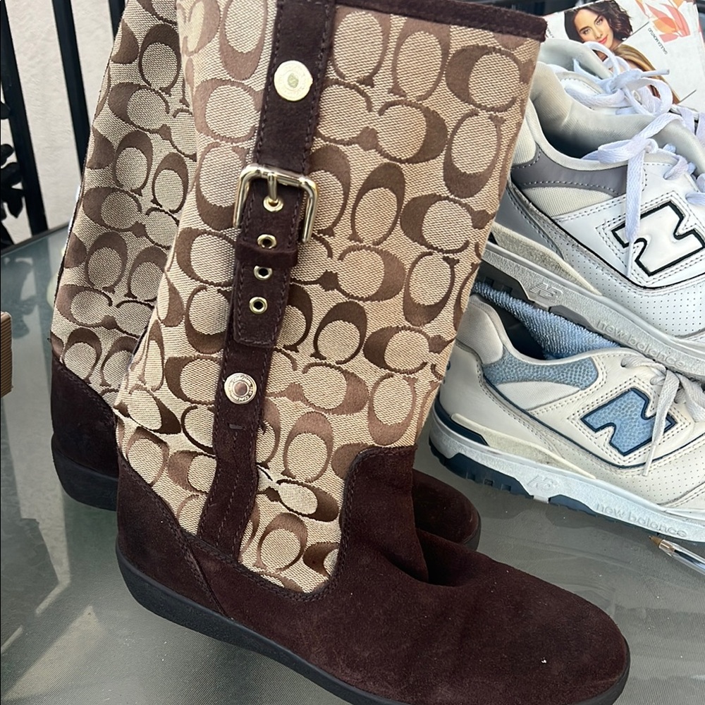 Coach Brown Winter Rain Boots with Signature Monogram